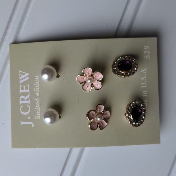 JCrew Limited Edition 3 Pairs Post Stud Earrings Set New on Card - Picture 2 of 7